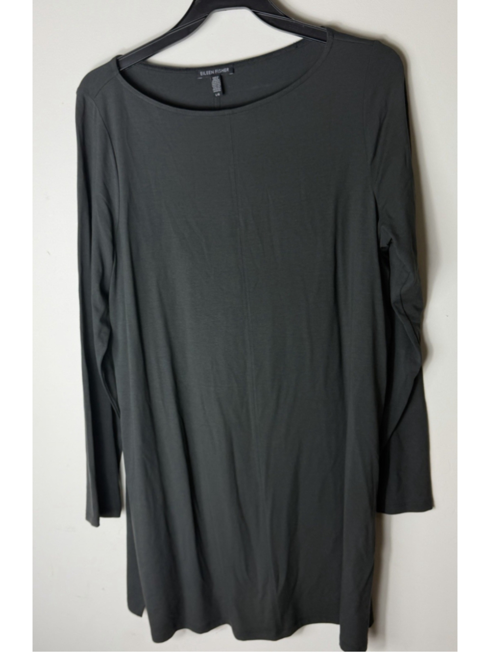 Eileen Fisher Tunic T-shirt Dress L dark gray Side Slit Stretch Minimalist